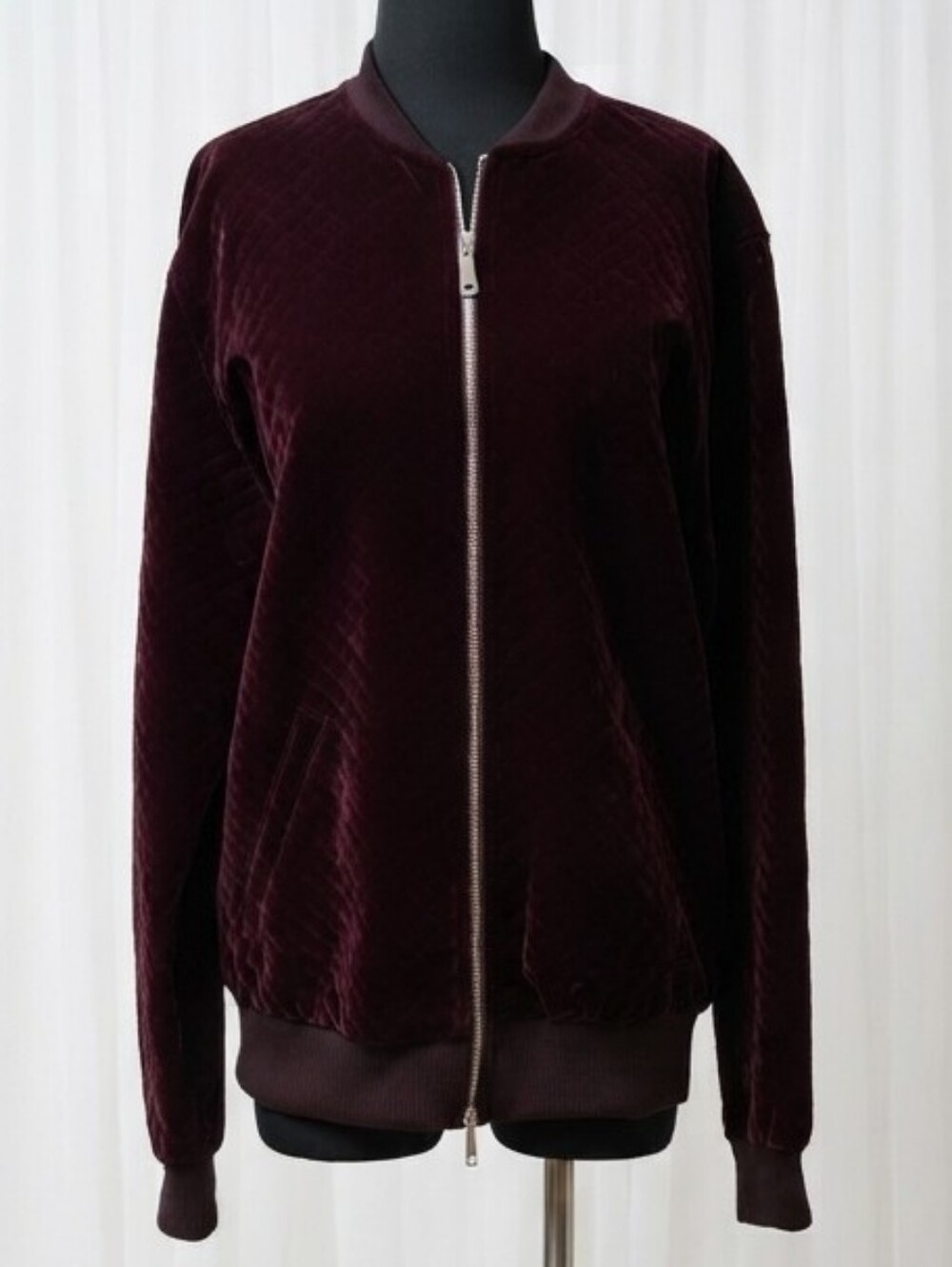 Zara Burgundy Velvet Bomber Jacket